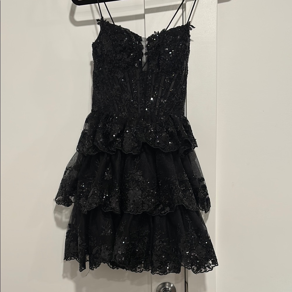 Black Sequin Tiered Dress